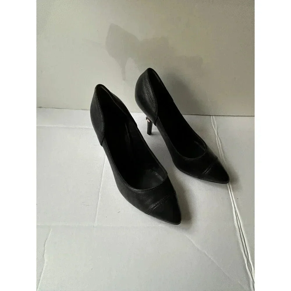 Tory Burch Bernice Leather Pointed Toe Logo Charm High Heels Pumps Shoes